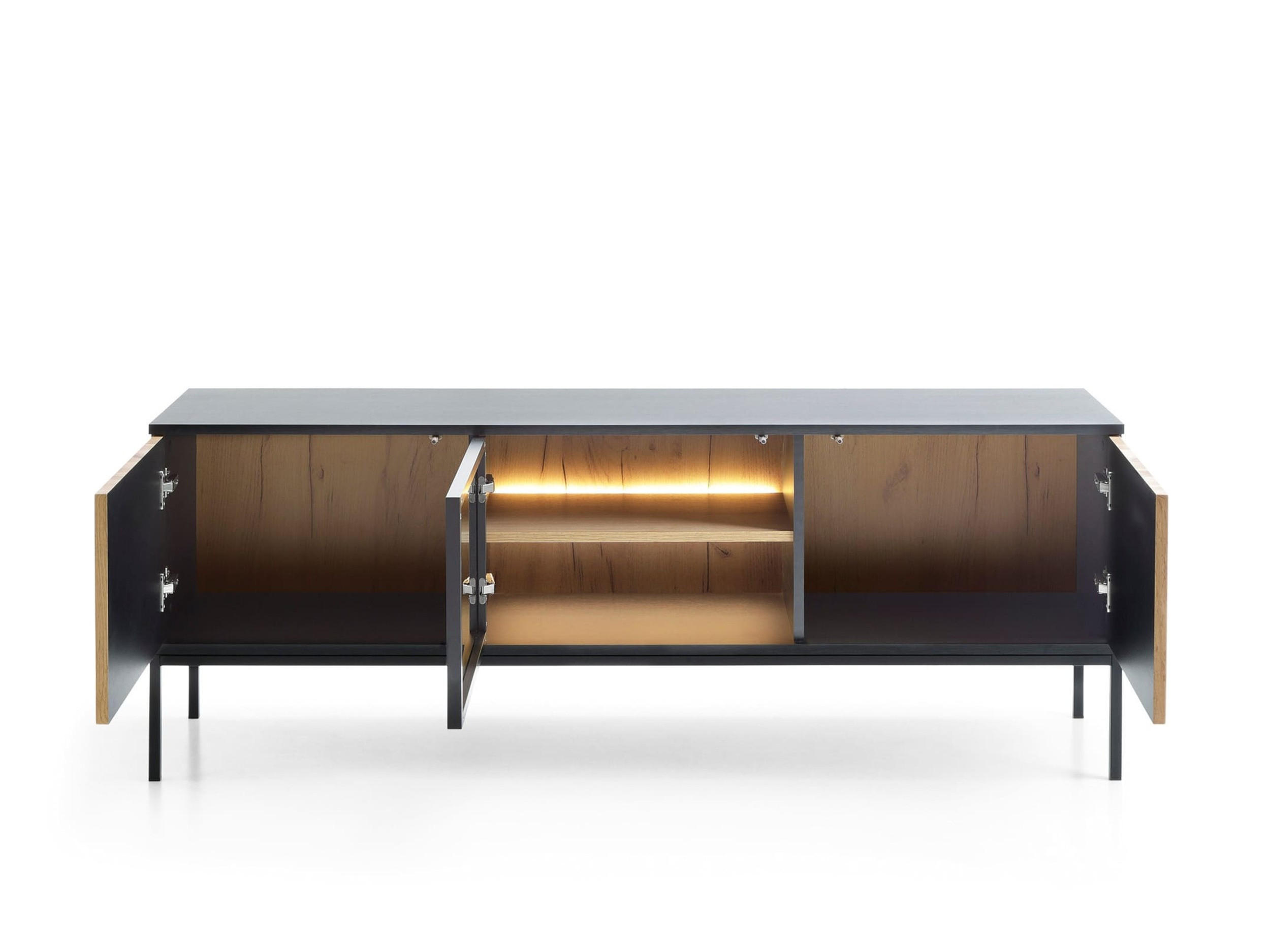 TV-SCHRANK -Sentino RTV154 LED - Schwarz, Holzwerkstoff/Metall (154/56/39cm) - Möblo