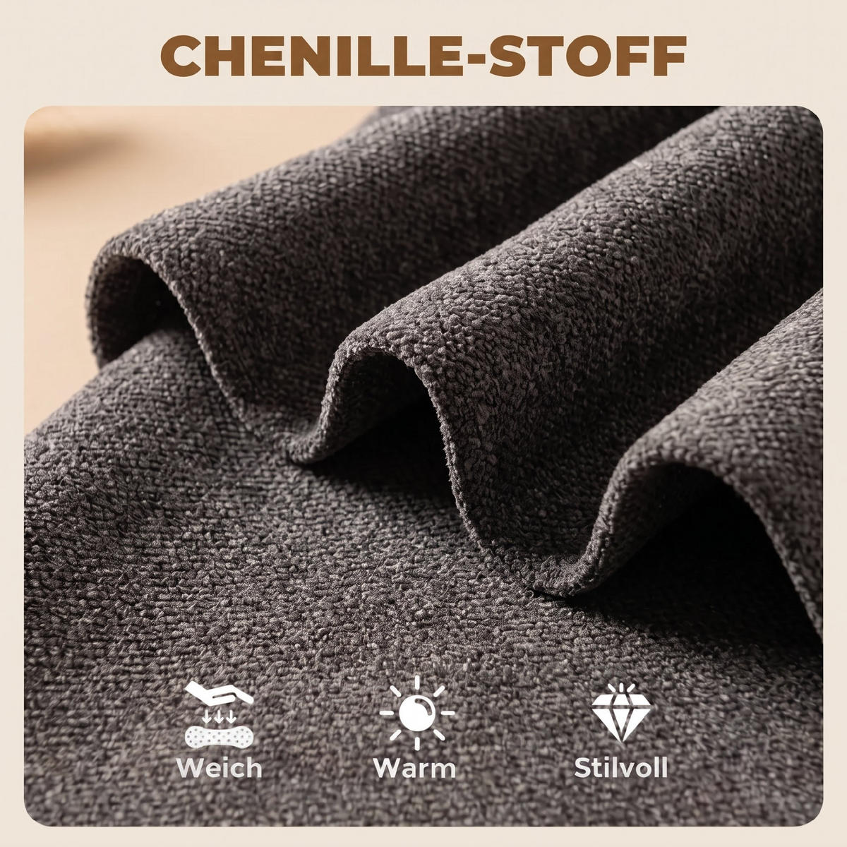 BARHOCKER 2er Set Chenille 100 Polyester Dunkelgrau - Dunkelgrau/Schwarz, Textil/Metall (48/110/49.5cm) - HOMCOM