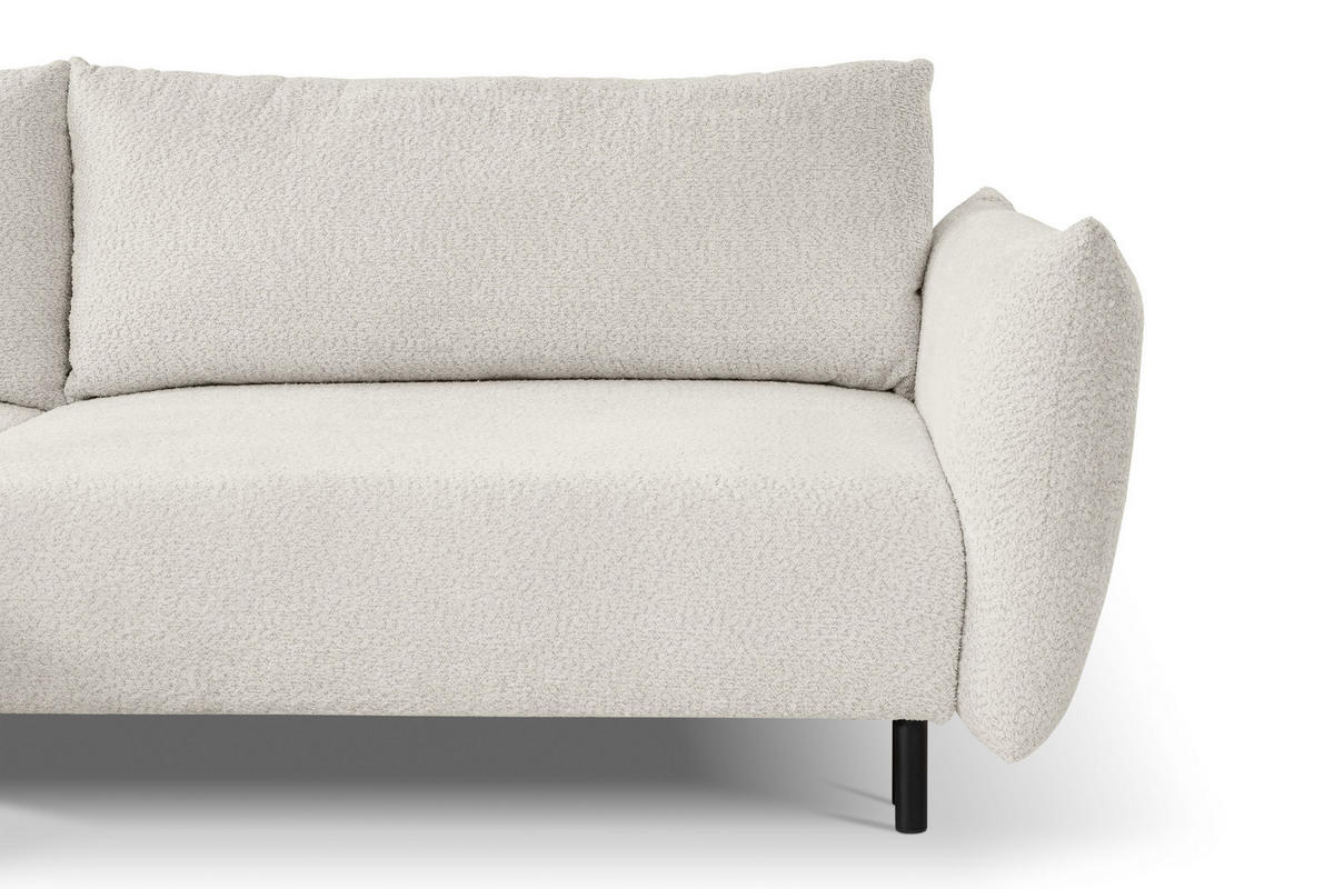 ECKSOFA UNO Creme Plüsch-Stoff mit Schlaffunktion - Creme, Holz (257/171cm) - MASSENO