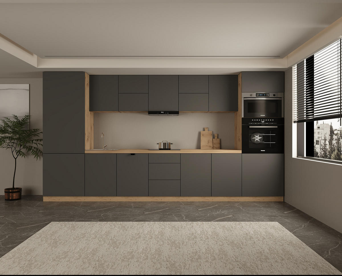 KÜCHENZEILE 420 cm - Langen KL12-M420 - in Grau/ Matt - Grau, Holz (420/212/58cm)