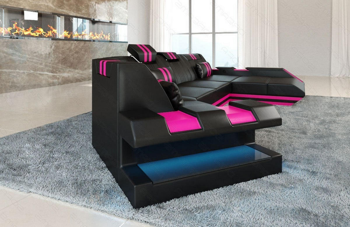 WOHNLANDSCHAFT Apollonia C - Pink/Schwarz, Leder (420/78/190cm) - Sofa Dreams