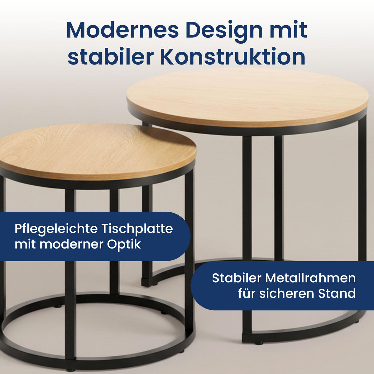 SADA 2 konferenčních stolků, kulatý, světlý dub - světle hnědá, kompozitní dřevo (50/50/42.5cm) - Home Collective