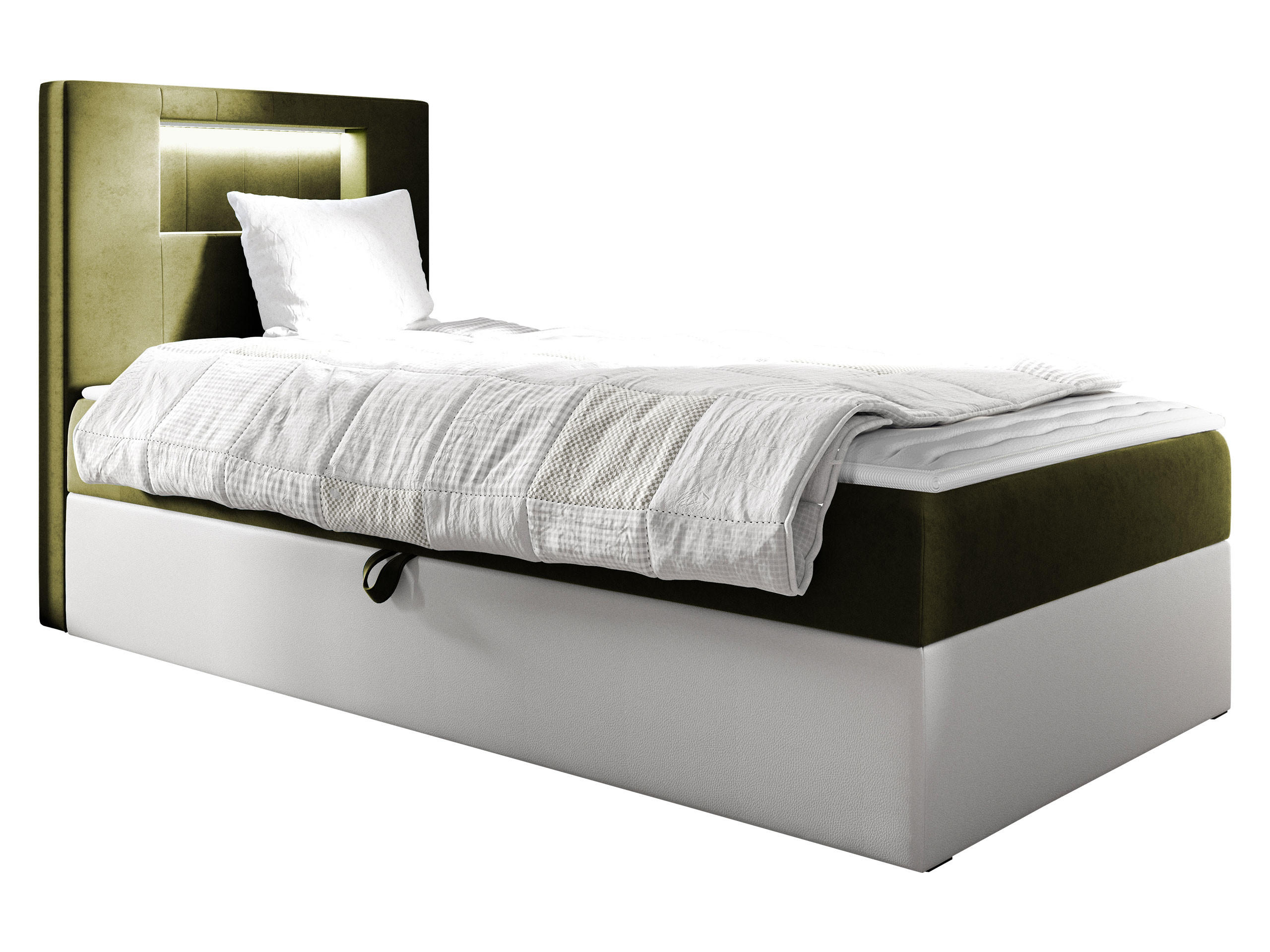 BOXBETT Gold Junior 1, Seite zum Öffnen des Bettkastens: Links - Weiß/Grün, Holz (100/200cm) - MIRJAN24