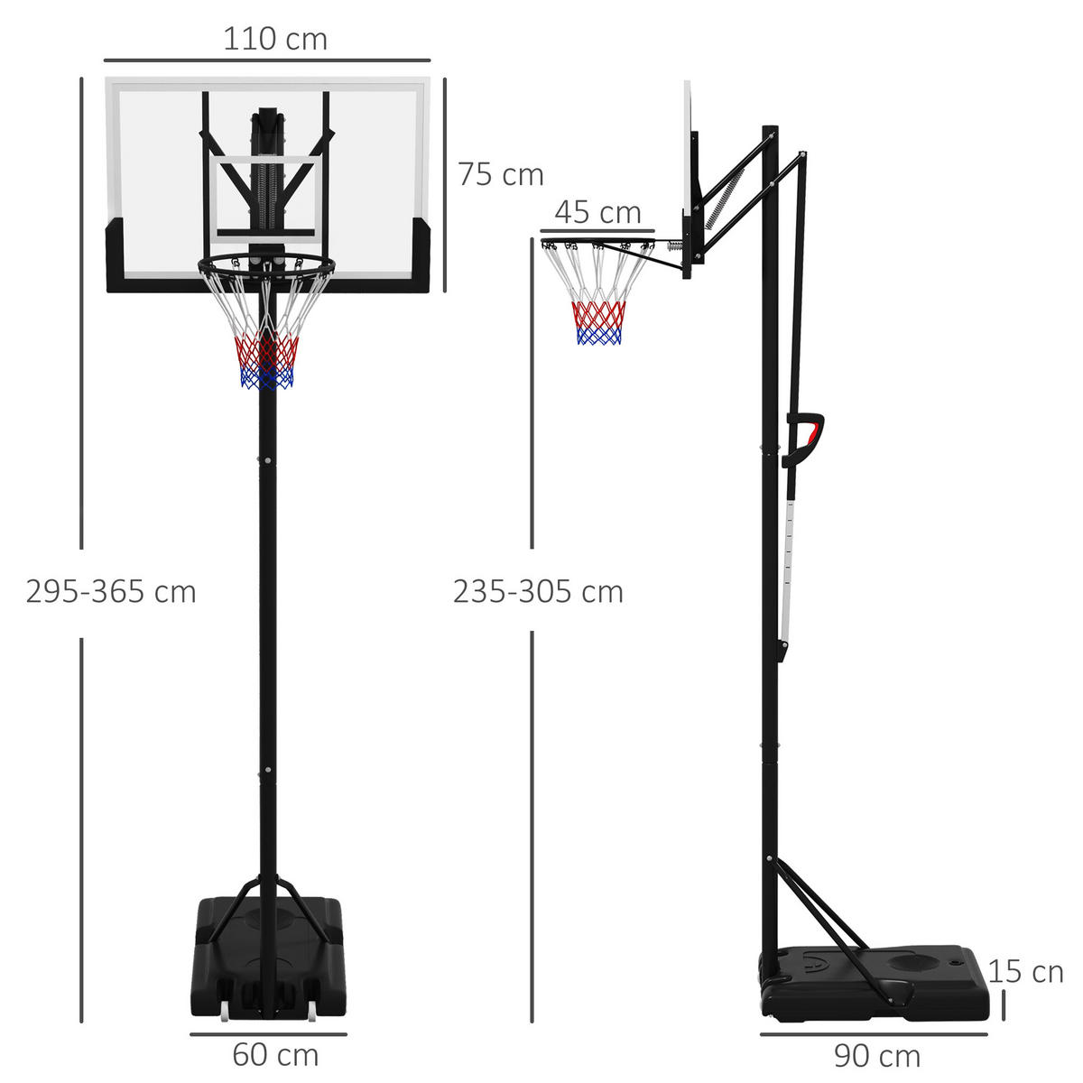 BASKETBALLKORB - Schwarz, Metall (60/90cm) - SPORTNOW