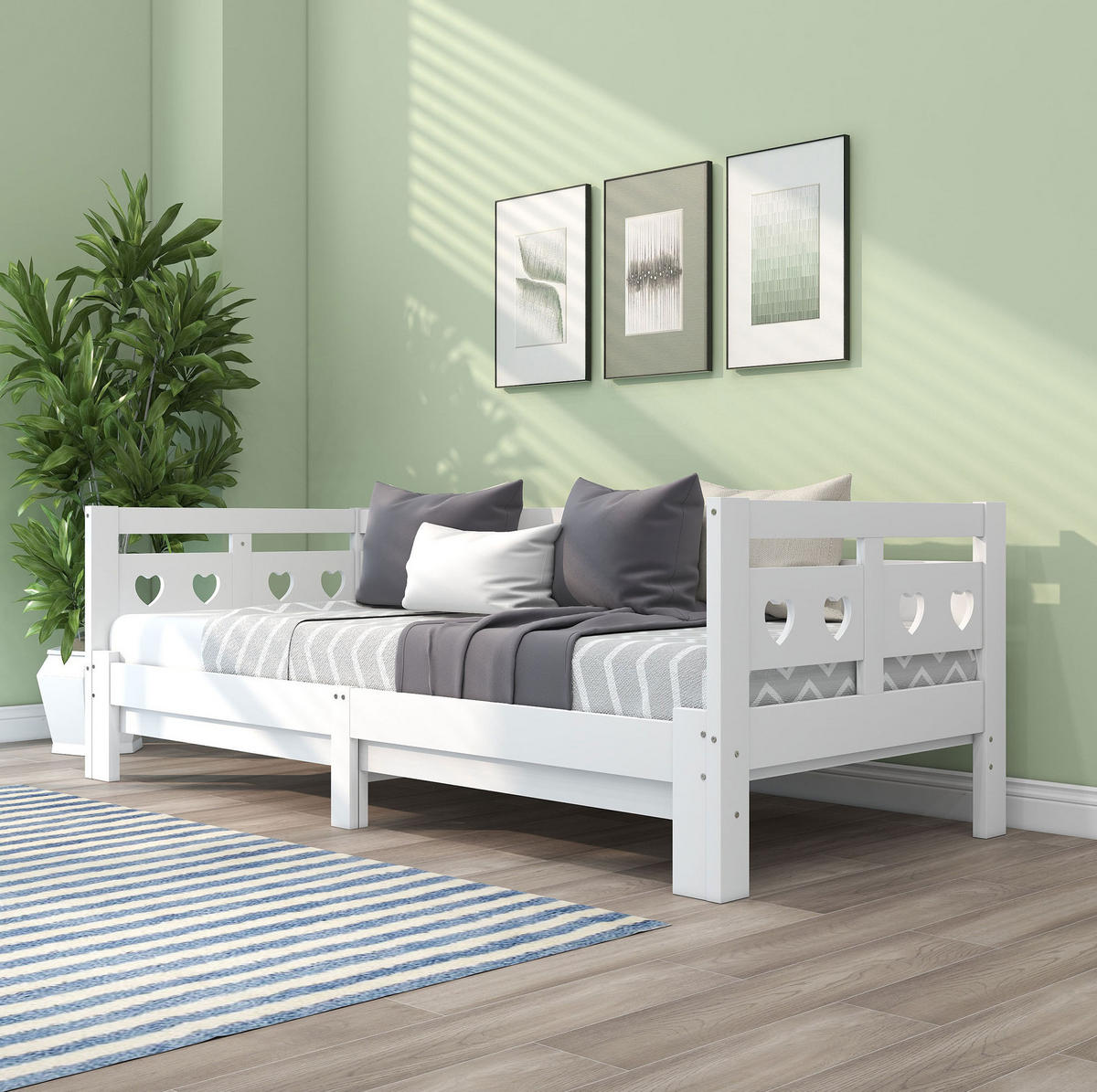 AUSZIEHBETT 90/200 cm mit Herz-Design, Massivholz, Weiß - Weiß, Holzwerkstoff (90/200cm) - Redom