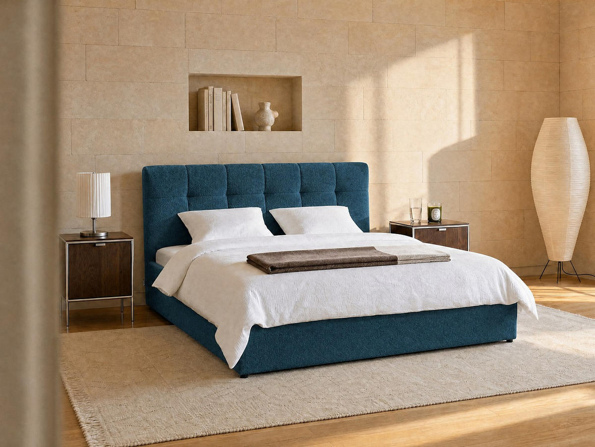BETT mit Bettkasten - 2 Personen - Stoff - Blaugrün - - Grün, Textil (140/190cm) - Vente-Unique