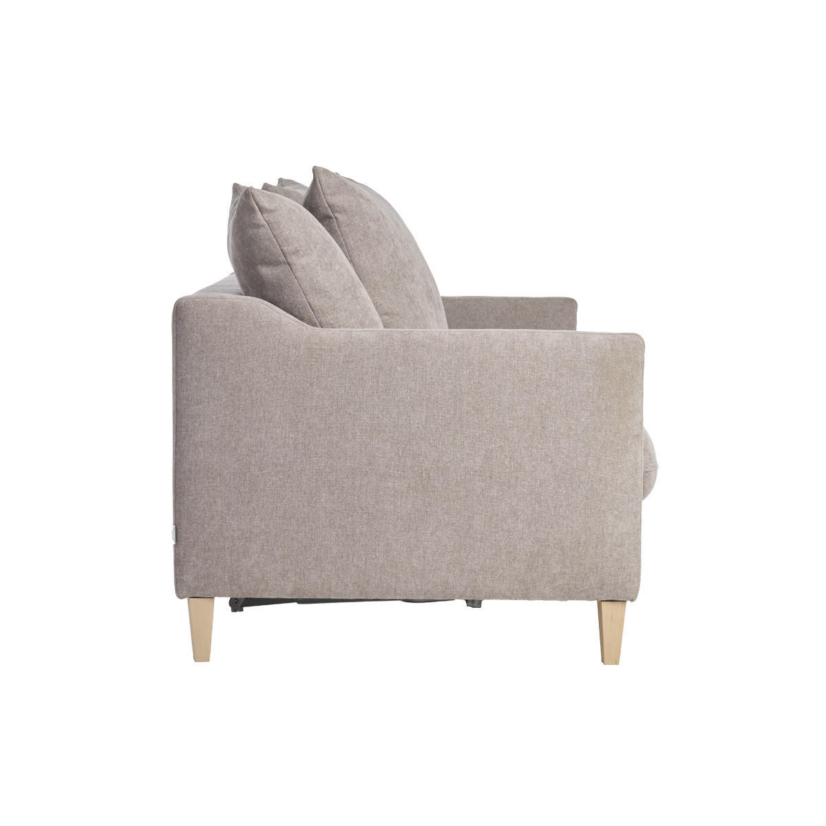 SCHLAFSOFA Taupefarbener Stoff Samteffekt Helles Holz 3-Sitzer LOUISE - Taupe, Textil (98/89/182cm) - Miliboo
