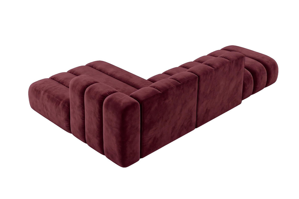 ECKSOFA Modulares In L-Form Mit Hocker, Velvet-Stoff Riviera, Rotwein, Links, GRAND Mini - Dunkelrot, Holz (295/179cm) - Kaiser Möbel