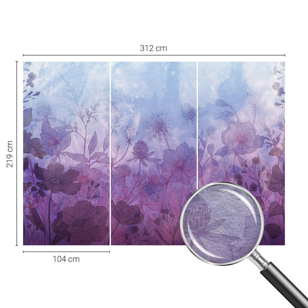 FOTOTAPETE 312x219 cm - Pastellblumen - Blau, Textil (312/219cm) - Wallfluent