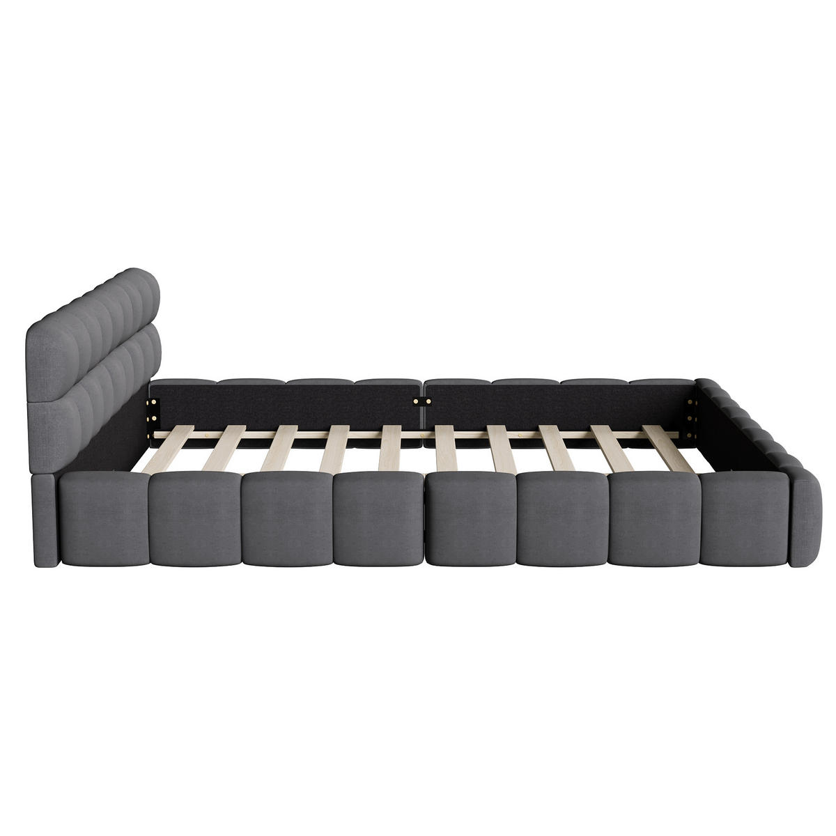 POLSTERBETT 160/200 cm in Grau, Puff Stoffbett mit voll gepolstertem Rahmen, modernes Schlafzimmer Bettgestell - Grau, Holz/Metall (160/200cm) - Joyfair