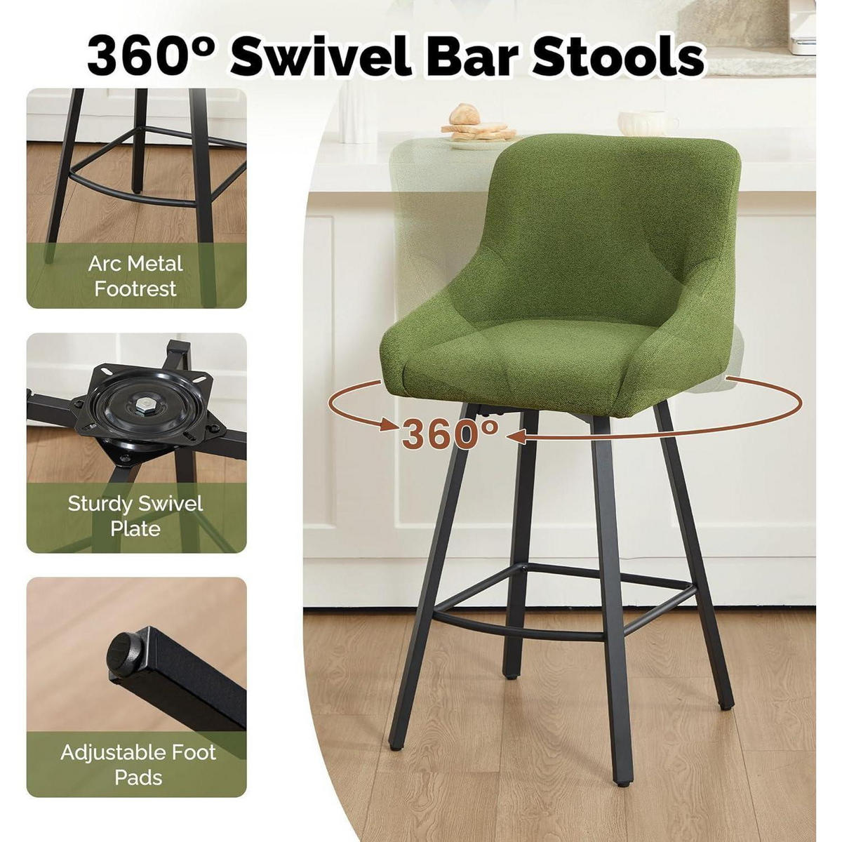 BARHOCKER 360° drehbar mit Fußstütze 66,5 cm Grün 1er Set - Grün, Textil (49/110/38cm)