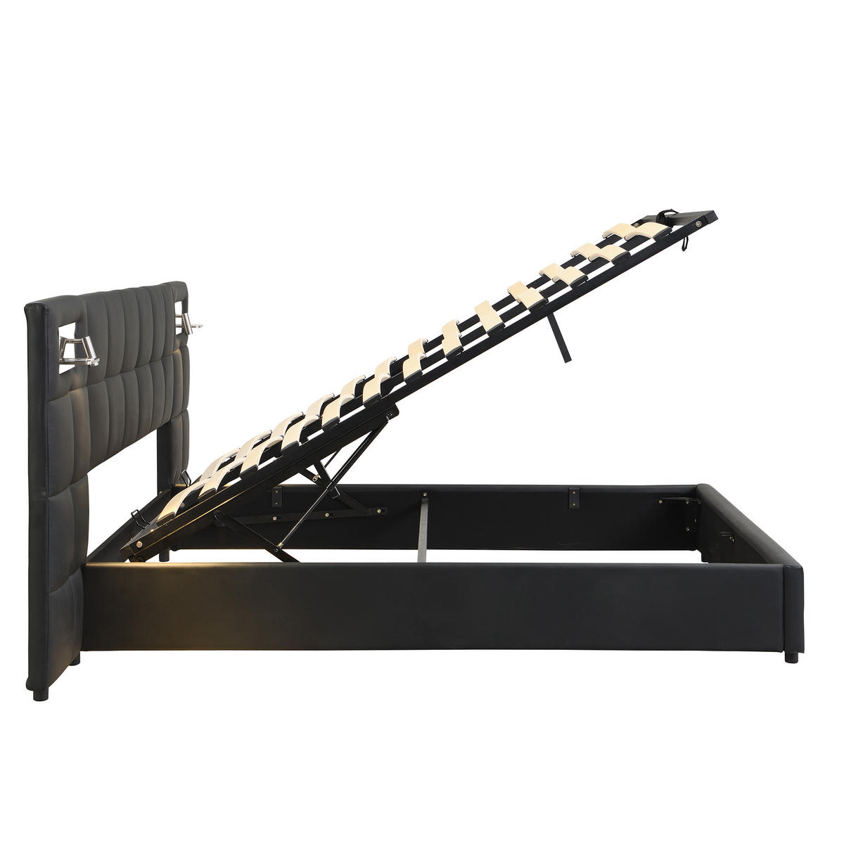 POLSTERBETT aus Kunstleder 180x200 cm in Schwarz mit USB & Wireless Charging - Schwarz, Leder (180/200cm) - Modfu