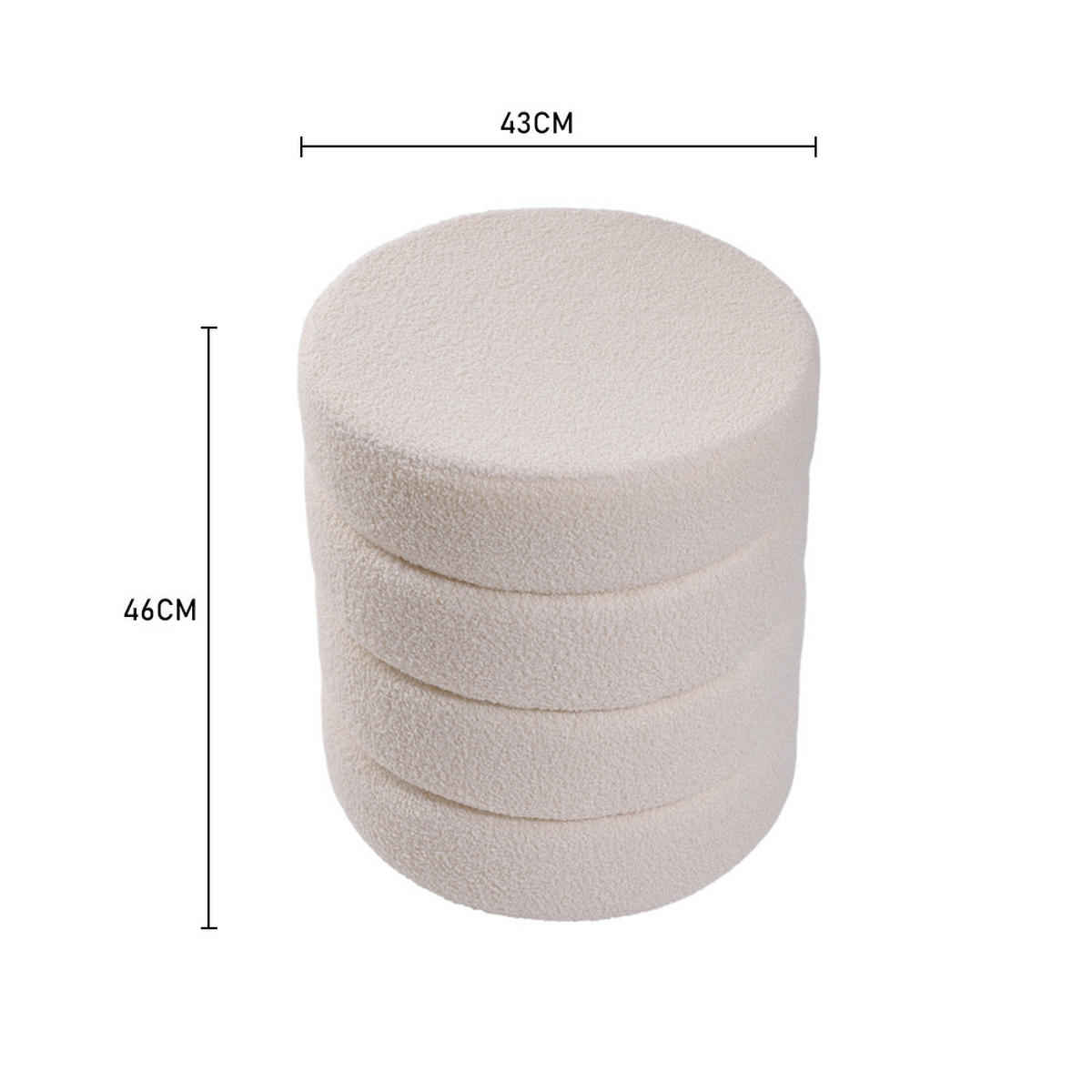 FUSSHOCKER 42/42/46 cm Zylindrisch Teddystoff Weiß - Weiß, Textil (42/46/42cm) - Livingandhome