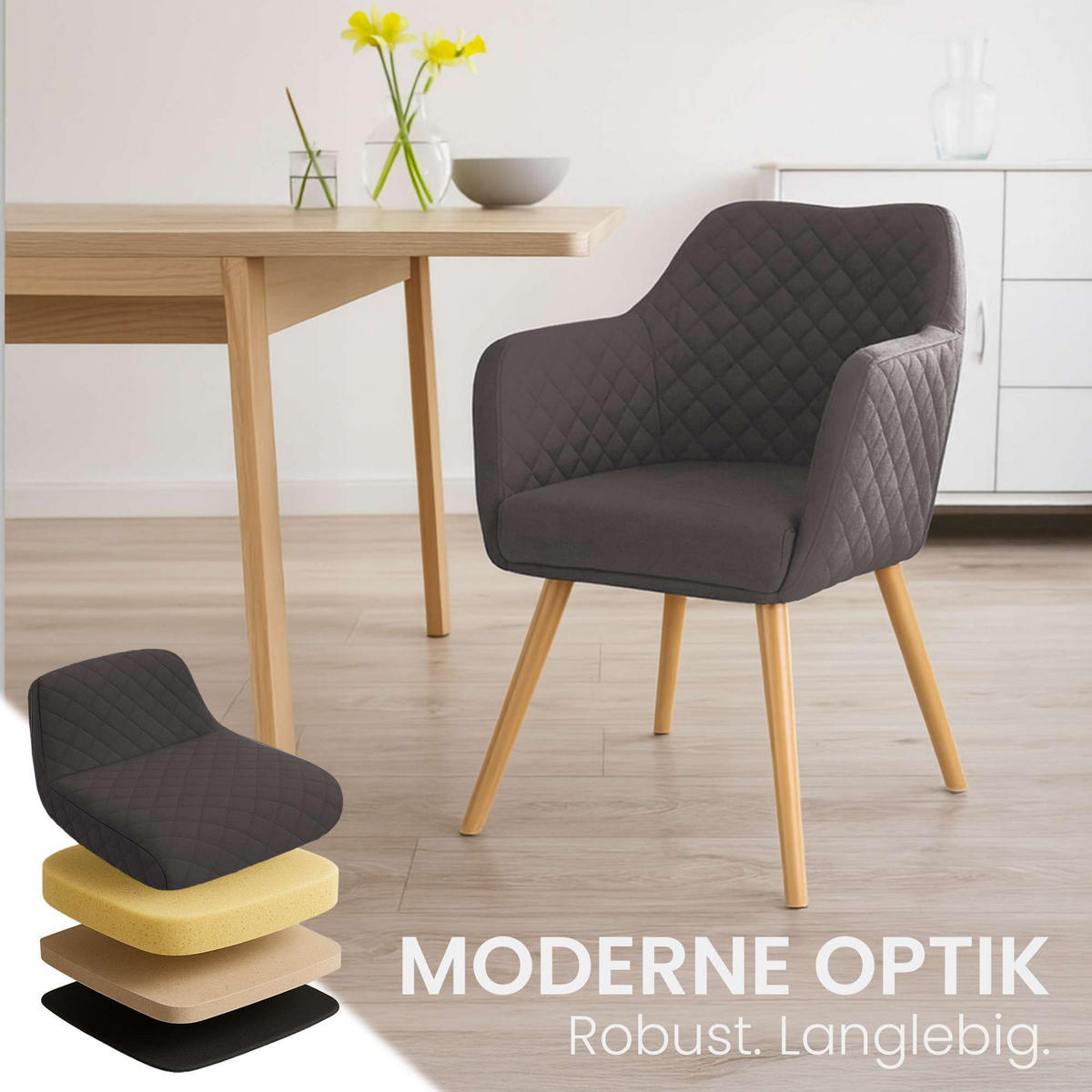 ESSZIMMERSTUHL Stoff Dunkelgrau - Eukalyptusholzfarben/Dunkelgrau, Holz/Textil (63/84/61cm) - CLP