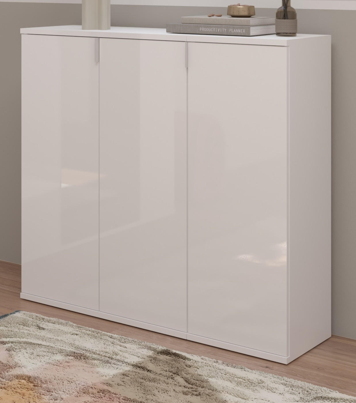 KOMMODE weiß Hochglanz 91 cm, Sideboard mit 10 Fächern - Chromfarben/Weiß Hochglanz, Holzwerkstoff/Metall (91/99/34cm) - Inn.Furn