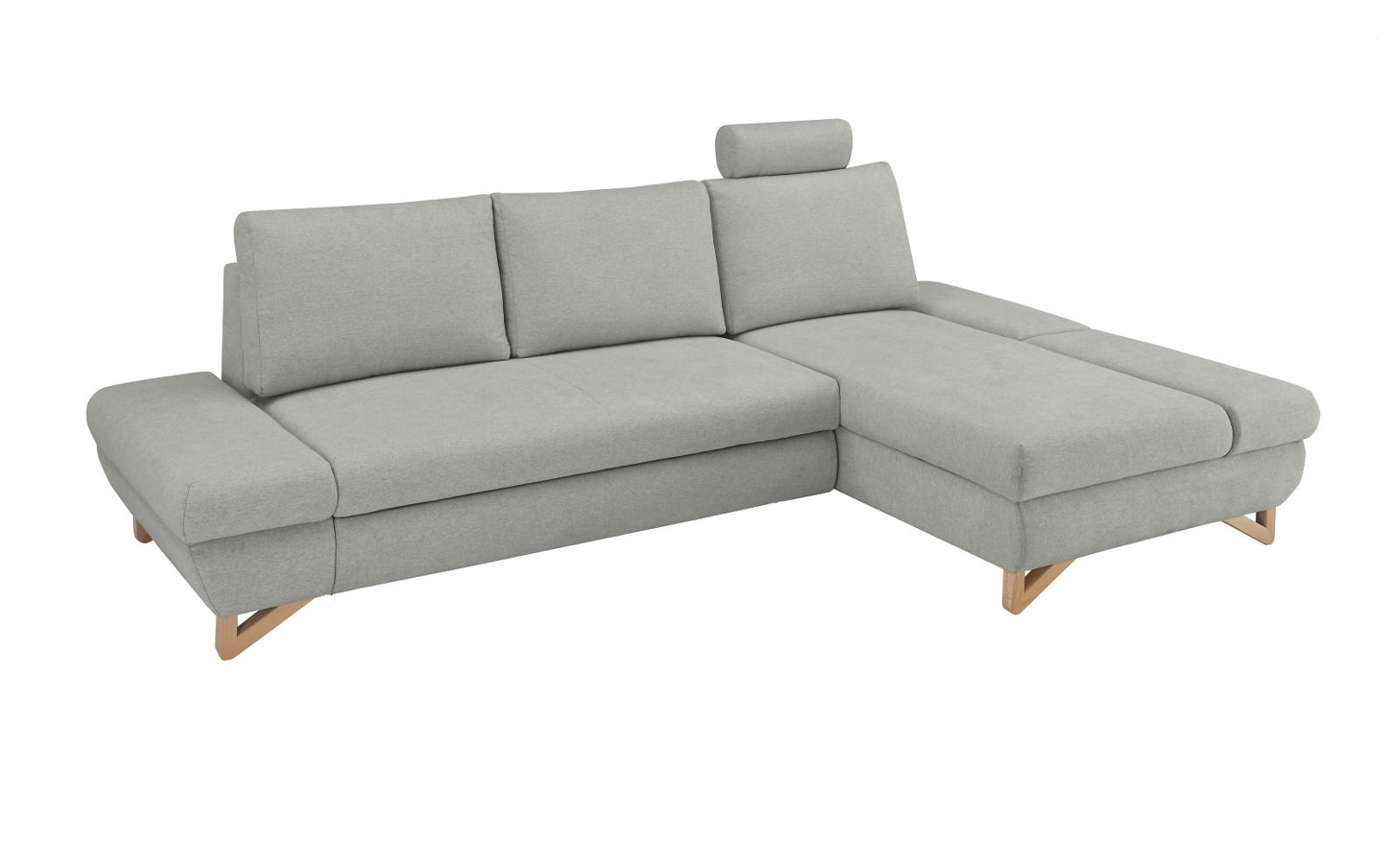 ECKSOFA hellgrau Velours, Wohnzimmer Sofa - Hellgrau, Holz/Textil (284/166cm) - Furn.Design