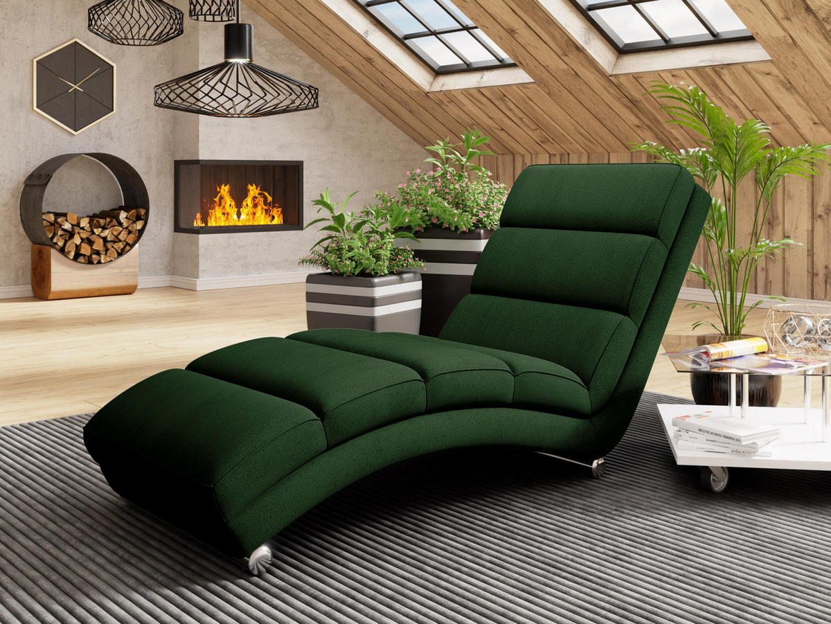 RELAXLIEGE Holiday - Chromfarben/Dunkelgrün, Holz/Textil (62/84/180cm) - MIRJAN24