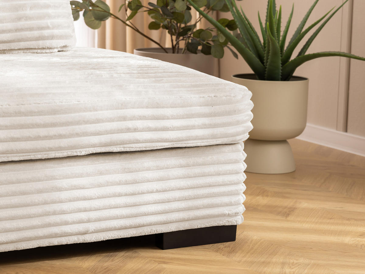 ECKSOFA Wolke mit tiefer Sitzfläche, Schlaffunktion und praktischem Bettkasten aus weichem Creme Cordstoff - Creme/Schwarz, Holz/Kunststoff (162/225cm) - S-Style