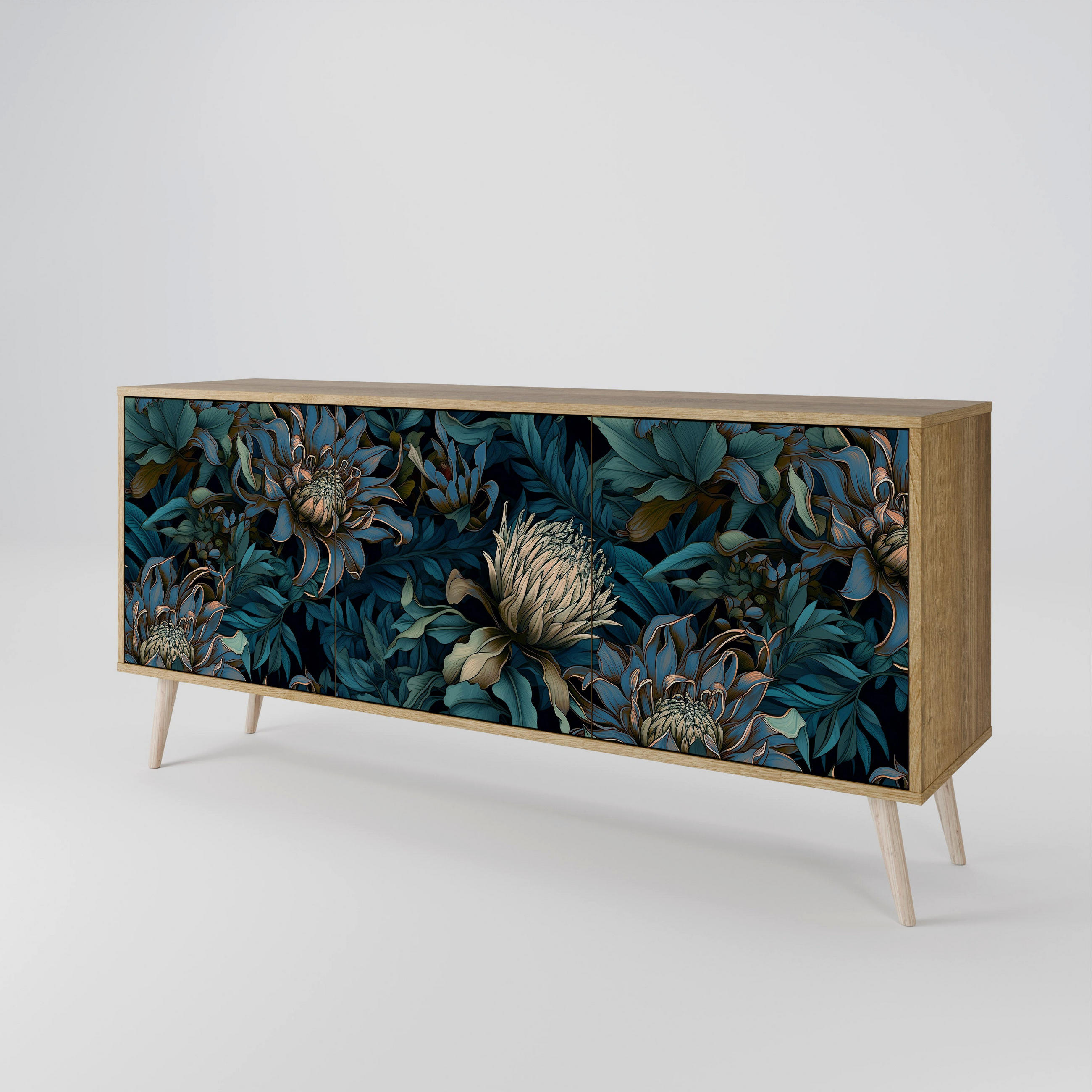SIDEBOARD TWILIGHT BLOOM, Eicheneffekt, 164,5x42x77,5 cm, 3 Türen - Eichefarben/Buchefarben, Holzwerkstoff/Buchenholz (164.5/77.5/42cm) - SpaceRebels