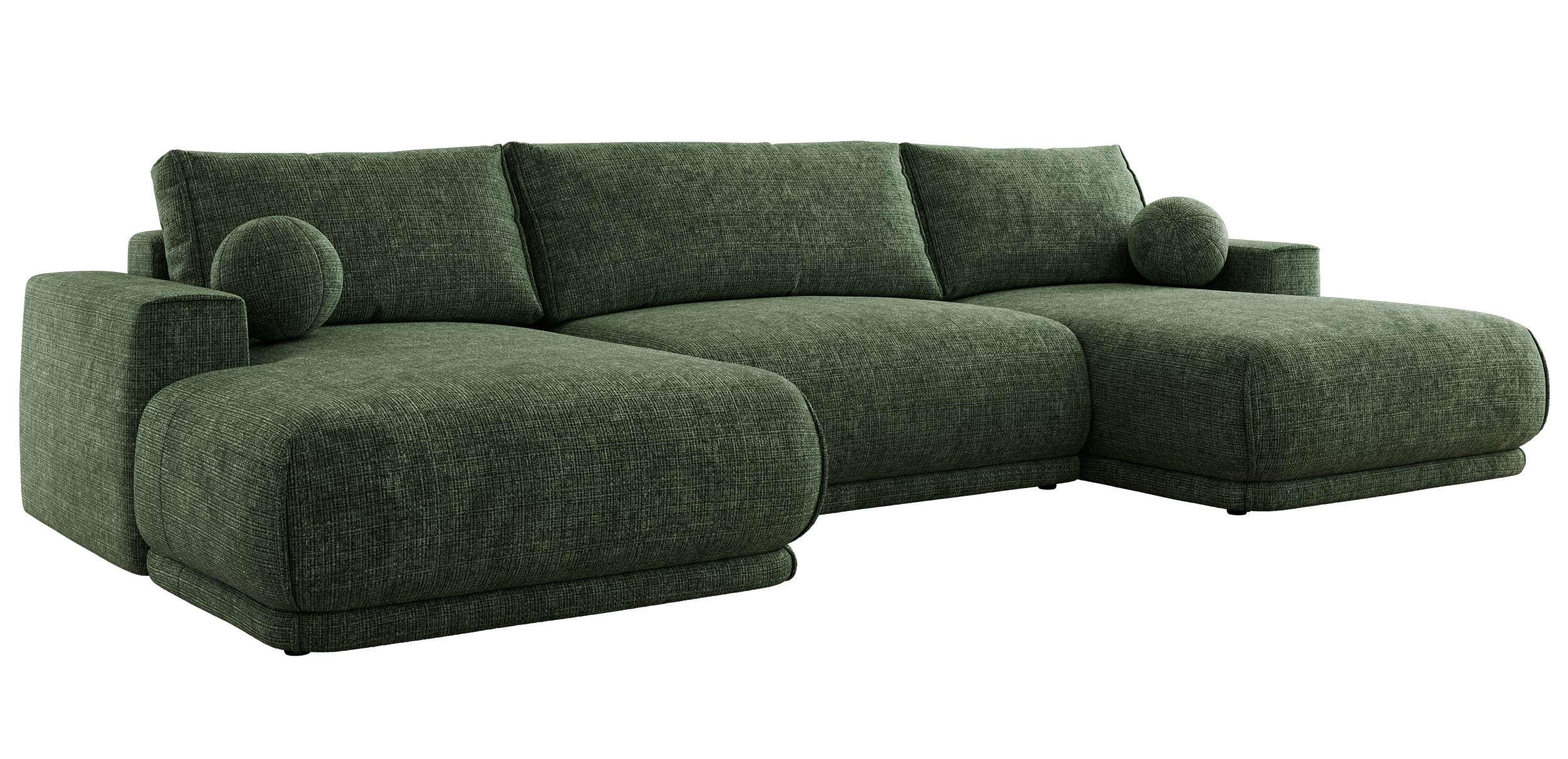 WOHNLANDSCHAFT RINA U Dunkelgrün Schenille grob gewebt - Dunkelgrün/Schwarz, Kunststoff/Textil (360/85/170cm) - MKS