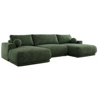 SEDACIA SÚPRAVA RINA U Tmavozelená Hrubo tkaná ženilka - čierna/tmavozelená, textil/plast (360/85/170cm) - MKS