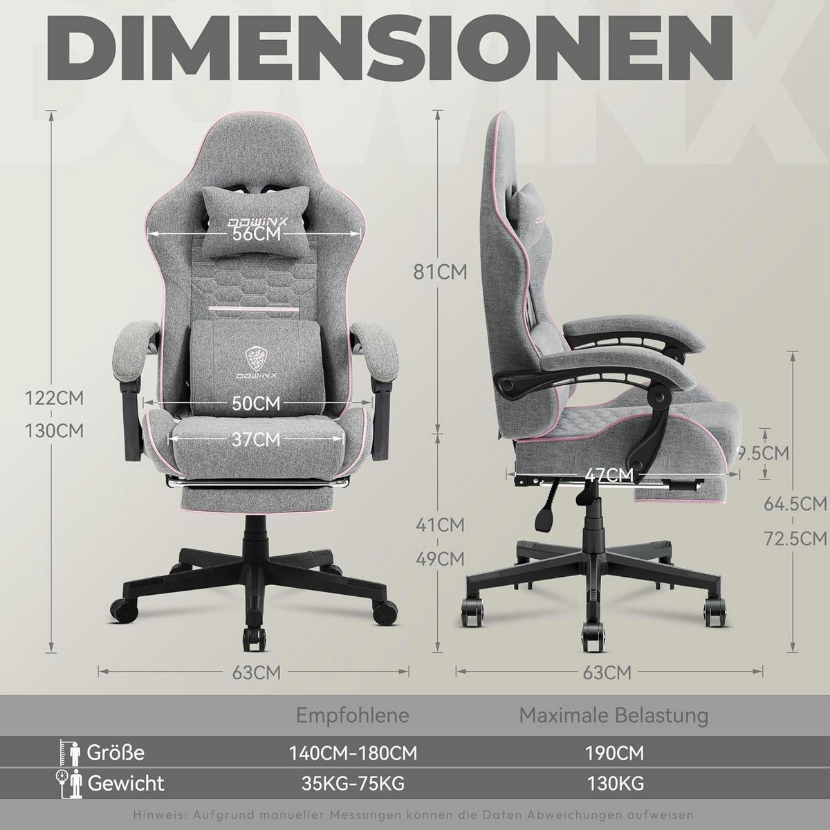 GAMING Stuhl mit Fußstütze Grau und Pink - Multicolor, Textil (60/136/57cm)