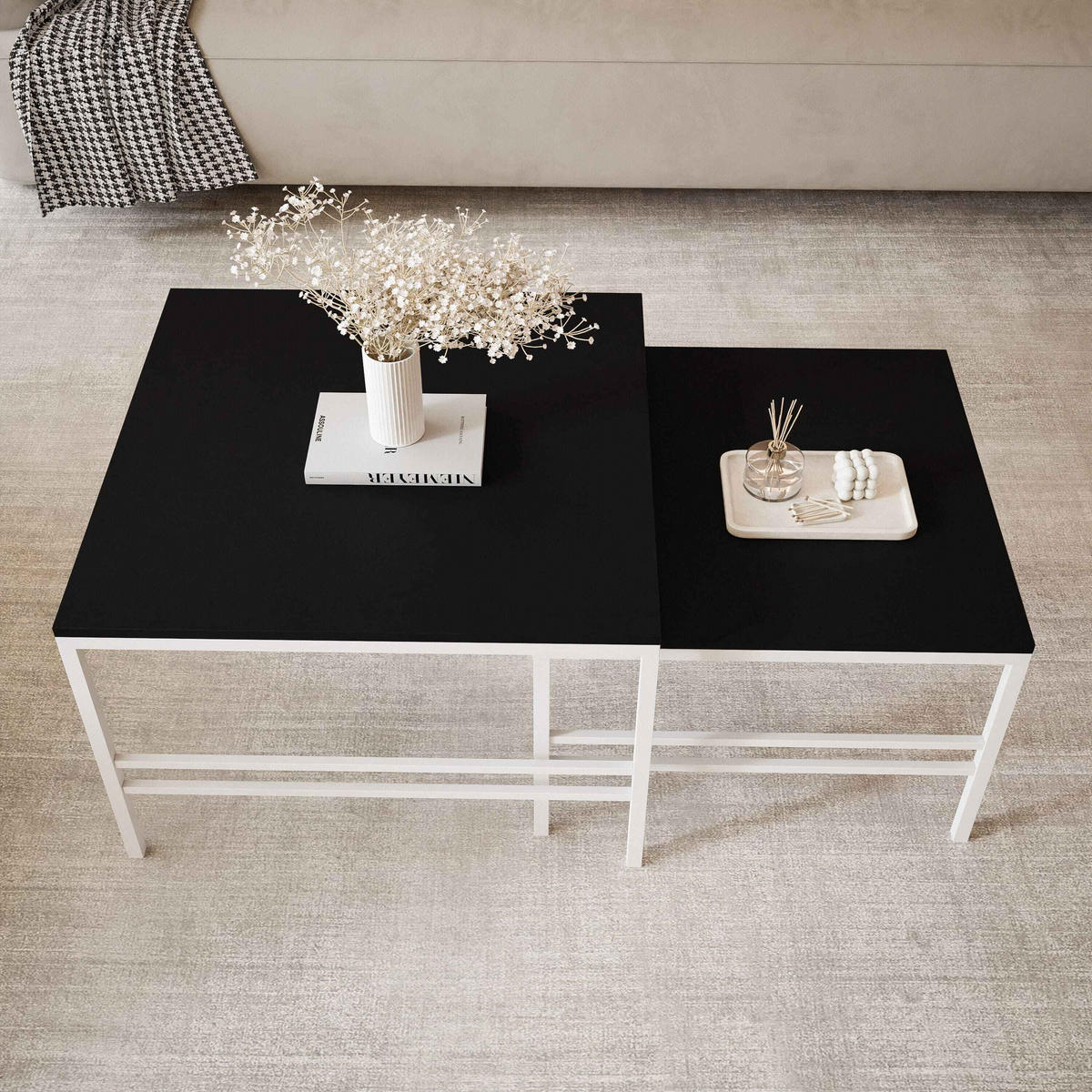 COUCHTISCH Schwarze matte Weiße Rahmen - Schwarz/Weiß, Holzwerkstoff (70/70/46cm) - Idohome