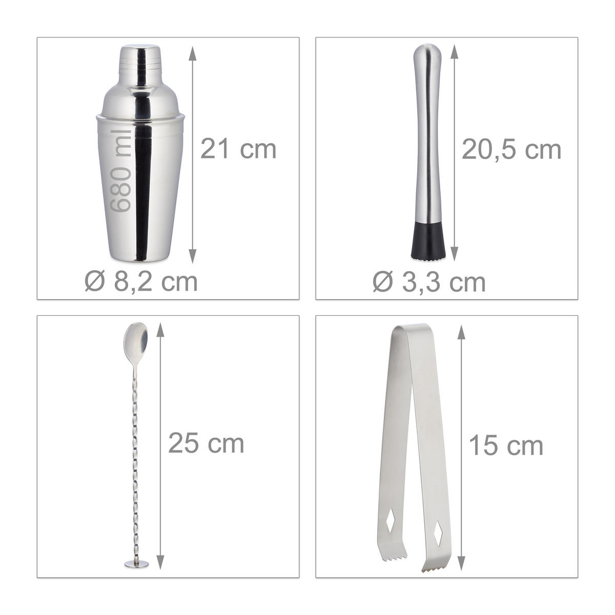 KOKTAILOVÝ set - viacfarebná, kov/drevo (27.5/25.5/10.5cm) - Relaxdays