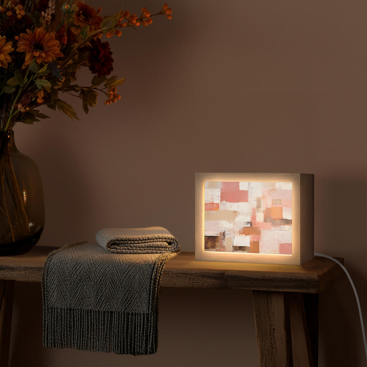 STOLNÍ LAMPA Umění - Růžová - Abstraktní 20x15 cm - šedohnědá, kompozitní dřevo (8/20/15cm) - OnlyWow