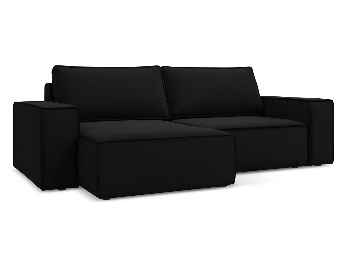 ECKSOFA mit Schlaffunktion Samt Stoff Schwarz - Schwarz, Kunststoff/Textil (148/257cm) - Makamii