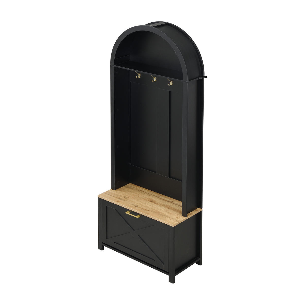 GARDEROBE Schuhregal Haken MDF - Schwarz, Holz (75/195/35cm) - LEBENLANG