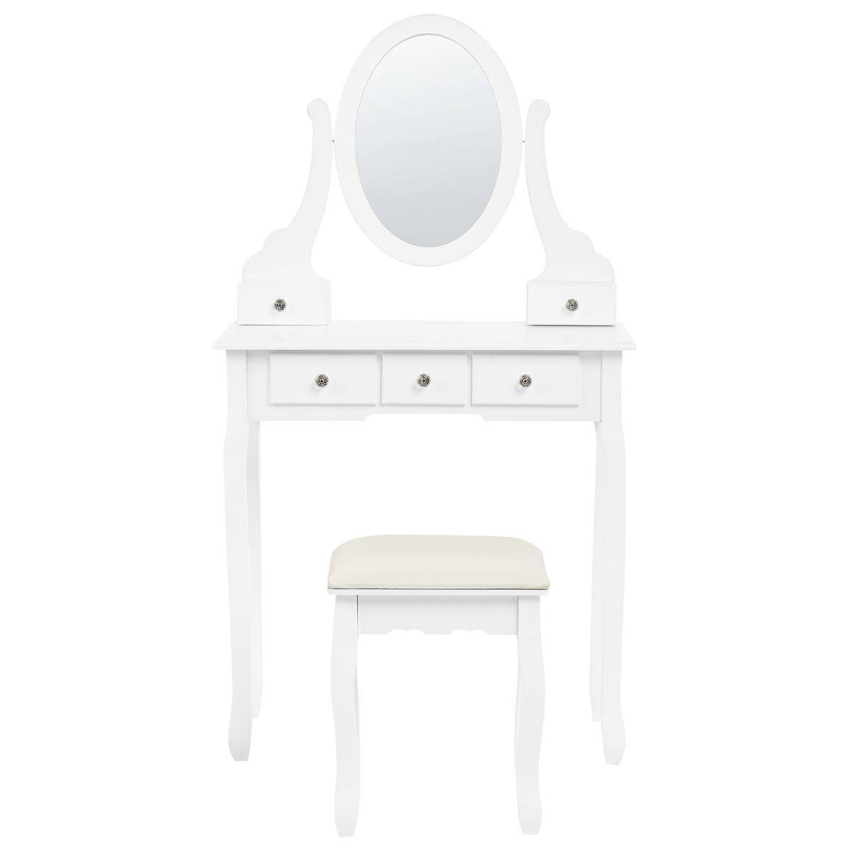 SCHMINKTISCH mit Spiegel und Hocker Weiß Galaxie - Weiß, Holzwerkstoff (80/137/40cm) - Beliani
