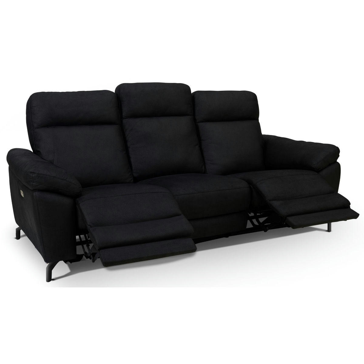 DREISITZER-SOFA Mikrofaser Schwarz - Schwarz, Leder/Metall (222/101/96cm) - Furnhouse