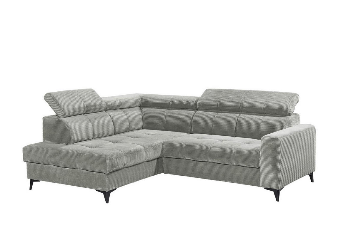 ECKSOFA mit elektronische Sitztiefenverstellung, USB-Anschluss und stilvollem Breitcord-Bezug - Silberfarben, Textil (243/200cm) - ed exciting design