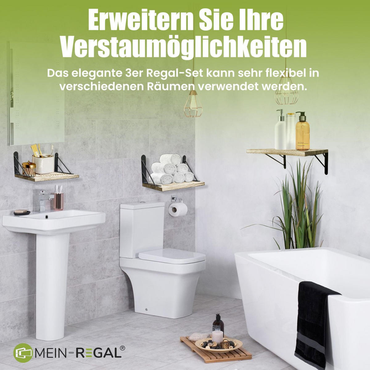 WANDREGAL SAM Massivholz 3er-Set - Naturfarben, Holz (15/14/42cm) - Mein-Regal