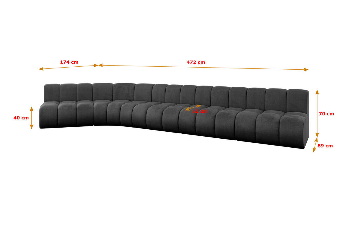ECKSOFA modulares Sofa Montra-L3 - 472x174x70 cm Schwarz - Schwarz, Holzwerkstoff/Textil (472/174cm) - ALTDECOR