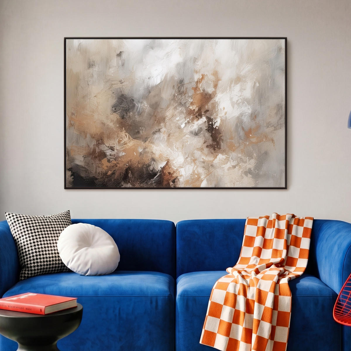 LEINWAND Bilder mit Rahmen - Farbe - Abstrakt - Beige - Kunst - 90x60 - Greige, Textil (90/60cm) - MuchoWow
