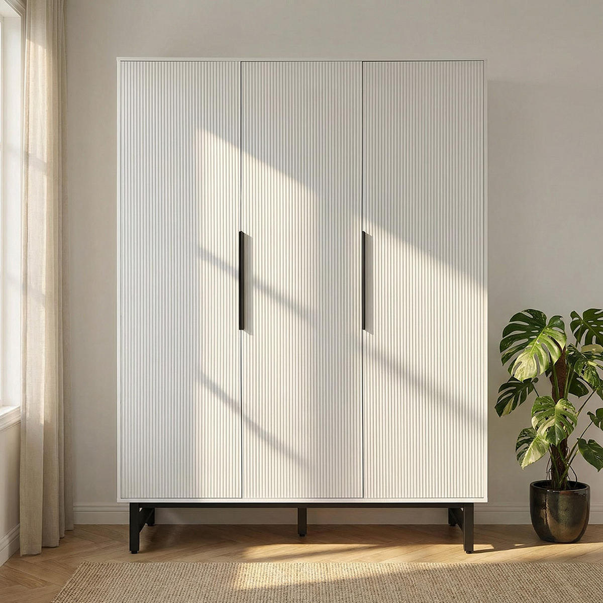 KLEIDERSCHRANK NYLA - Weiß, 150 x 200 cm - Weiß, Holzwerkstoff (150/200/60cm) - Home Deluxe