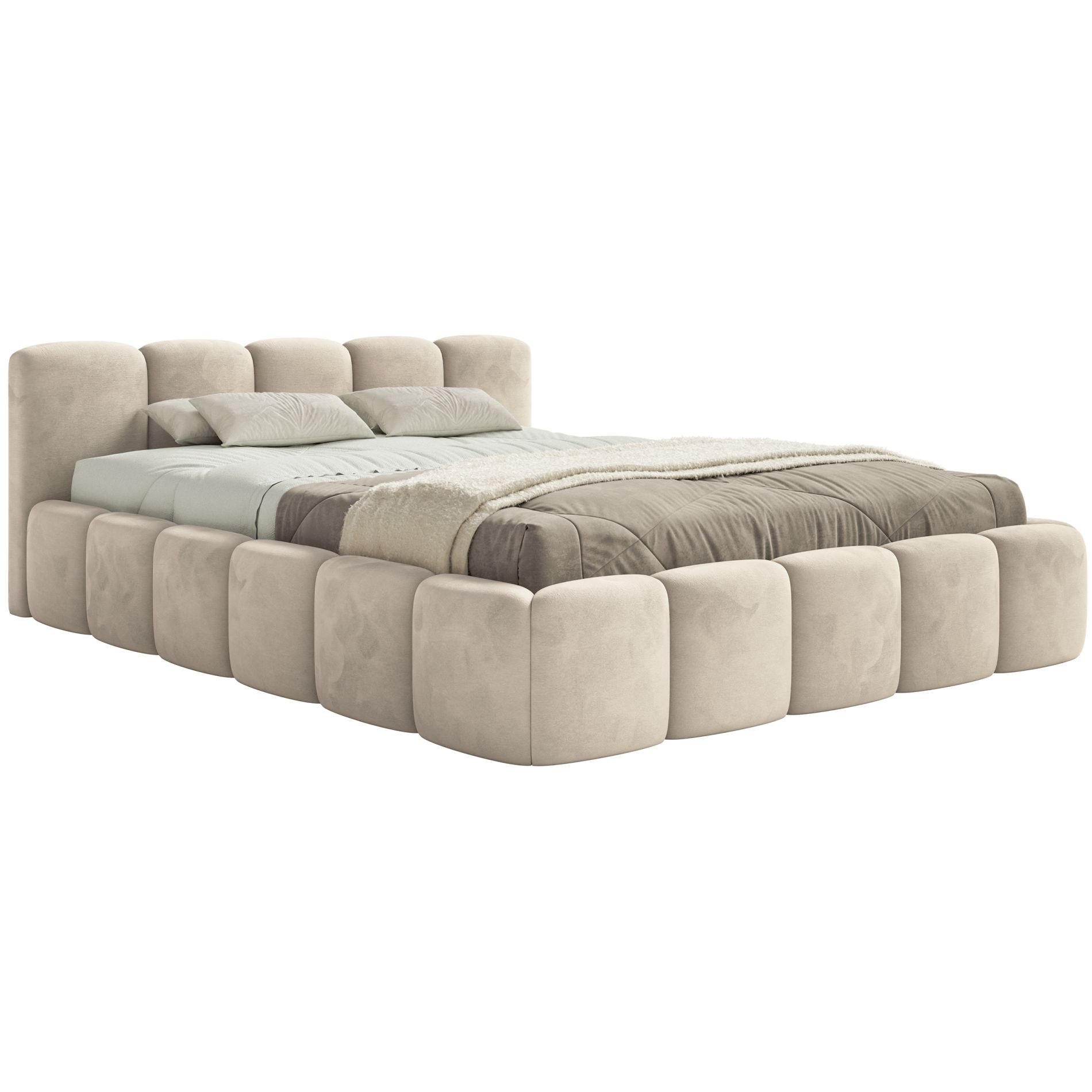 POLSTERBETT Cloudy Low Hellbeige Samtbezug 180x200 - Ecru, Textil (180/200cm) - Selsey