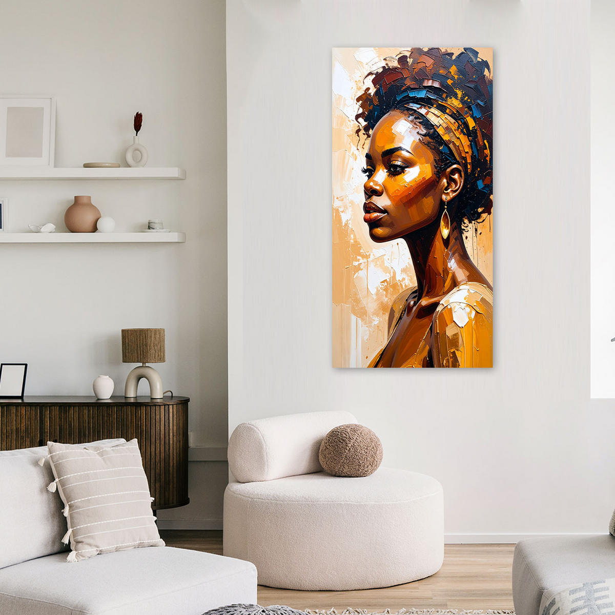 LEINWANDBILD Glamouröses Porträt einer afrikanischen Frau 60x120cm - Braun, Textil (60/120cm) - Feeby