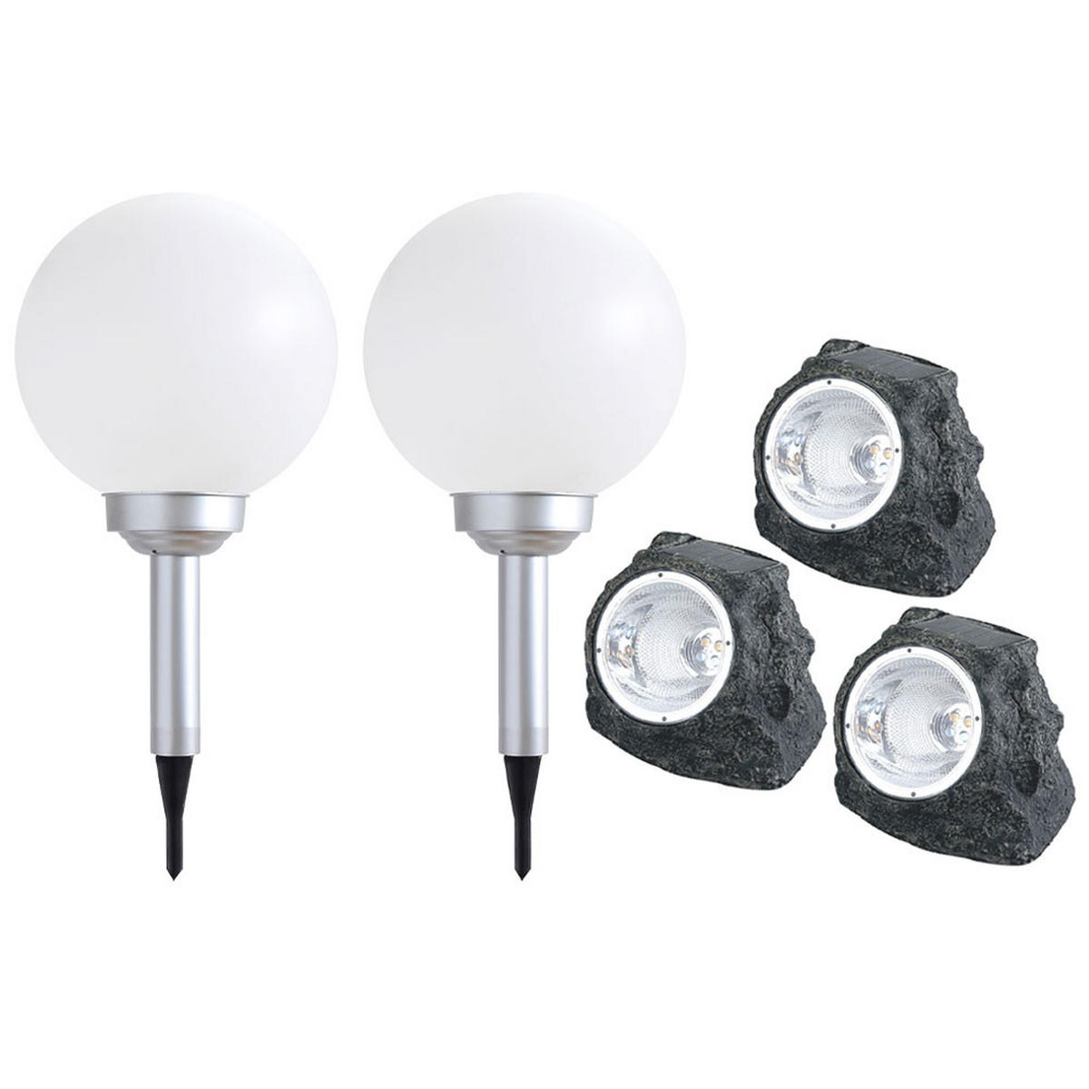 LED AUSSENLEUCHTE Steinoptik Grau 5er Set - Grau, Kunststoff (16.5/12.3/10.5cm)