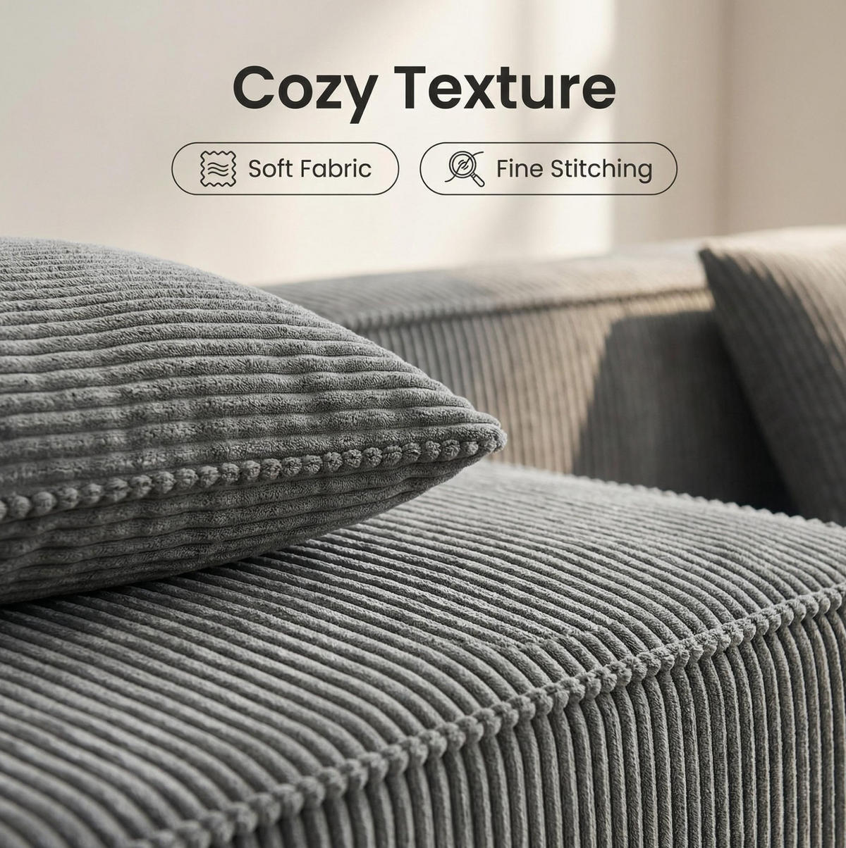 SOFA modular 3-Sitzer Struktur-Cordstoff Grau - Grau, Textil (165/279cm) - Meubliv