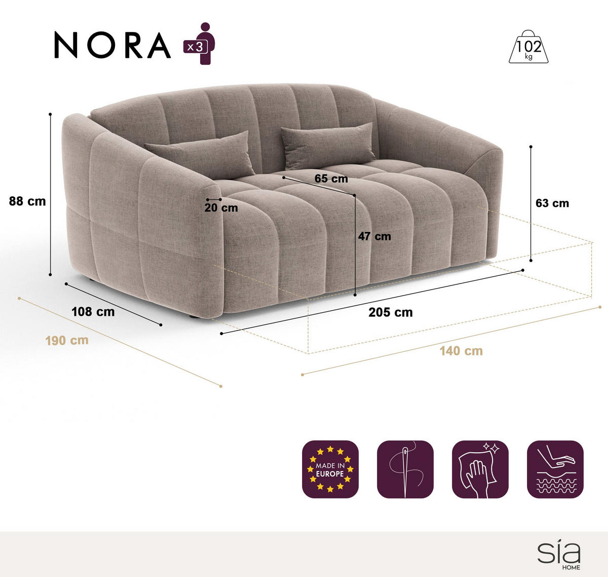 SCHLAFSOFA GERADE Samt Dunkles Anthrazit 205cm - Anthrazit, Textil (205/88/108cm) - Sia Home