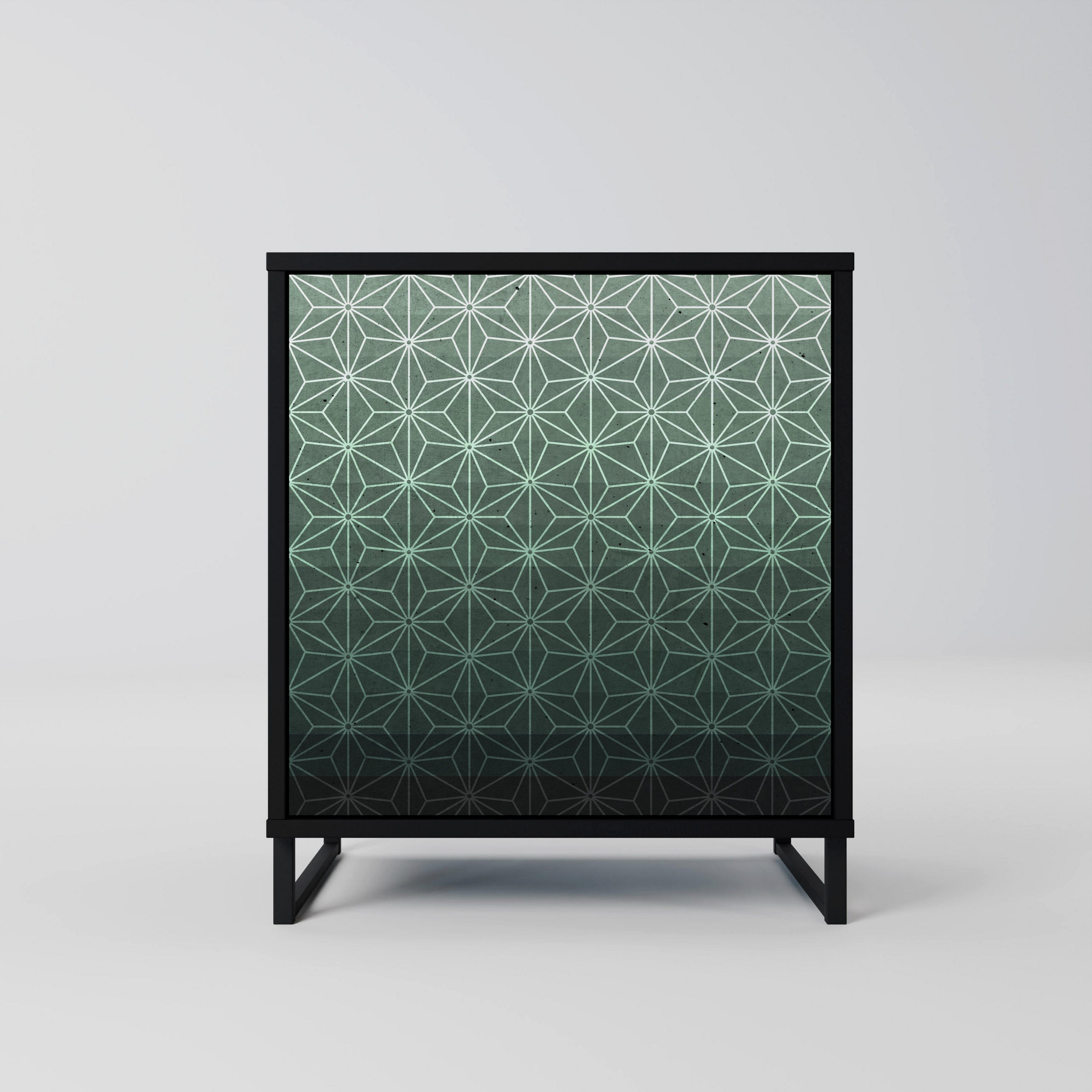 SIDEBOARD ORNAMENTAL GLIMMER, Schwarz, 57,5x42x67,5 cm, Schwarze Metall-Rahmenfüße - Multicolor/Schwarz, Holzwerkstoff/Metall (57.5/67.5/42cm) - SpaceRebels