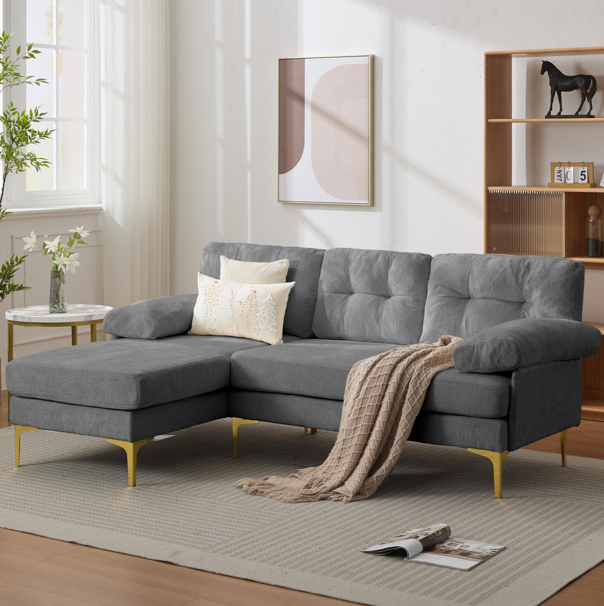 ECKSOFA 187,5/130/79 cm grau aus Holz mit wechselbarer Liegefläche - Grau, Holz (130/187.5cm) - OKWISH