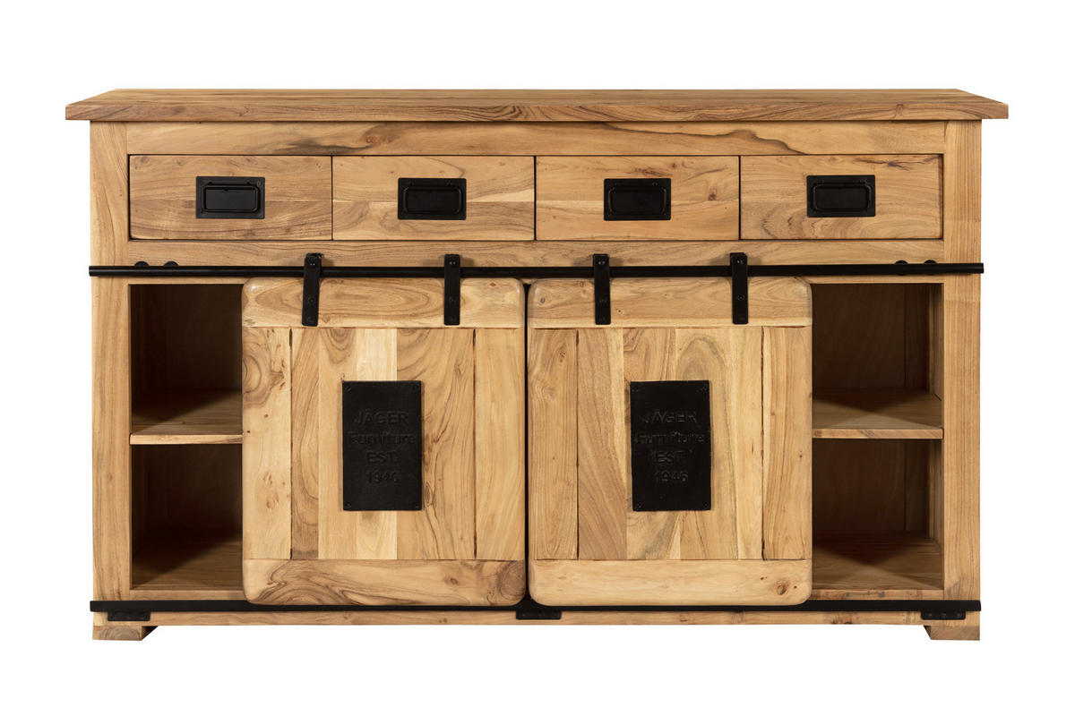 SIDEBOARD LIBRO - Beige/Naturfarben, Akazienholz/Holz (150/90/45cm) - SAM