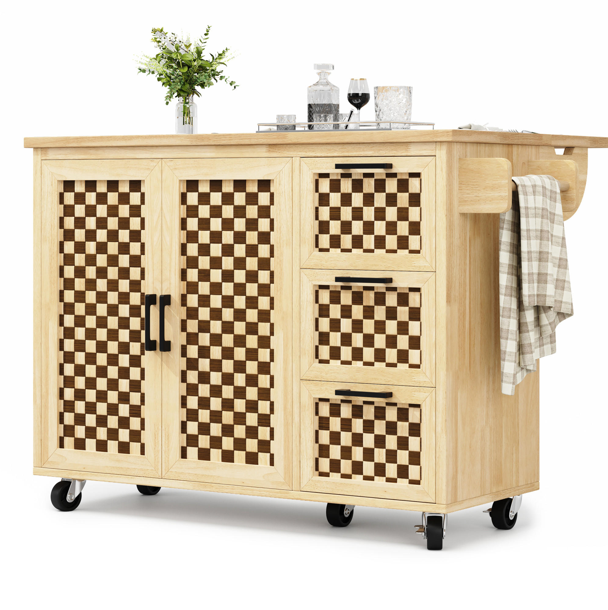 KÜCHENINSEL 120x45x92cm Natur mit Klapptisch & 3 Schubladen - Naturfarben, Holzwerkstoff (120/92/45cm) - Modfu