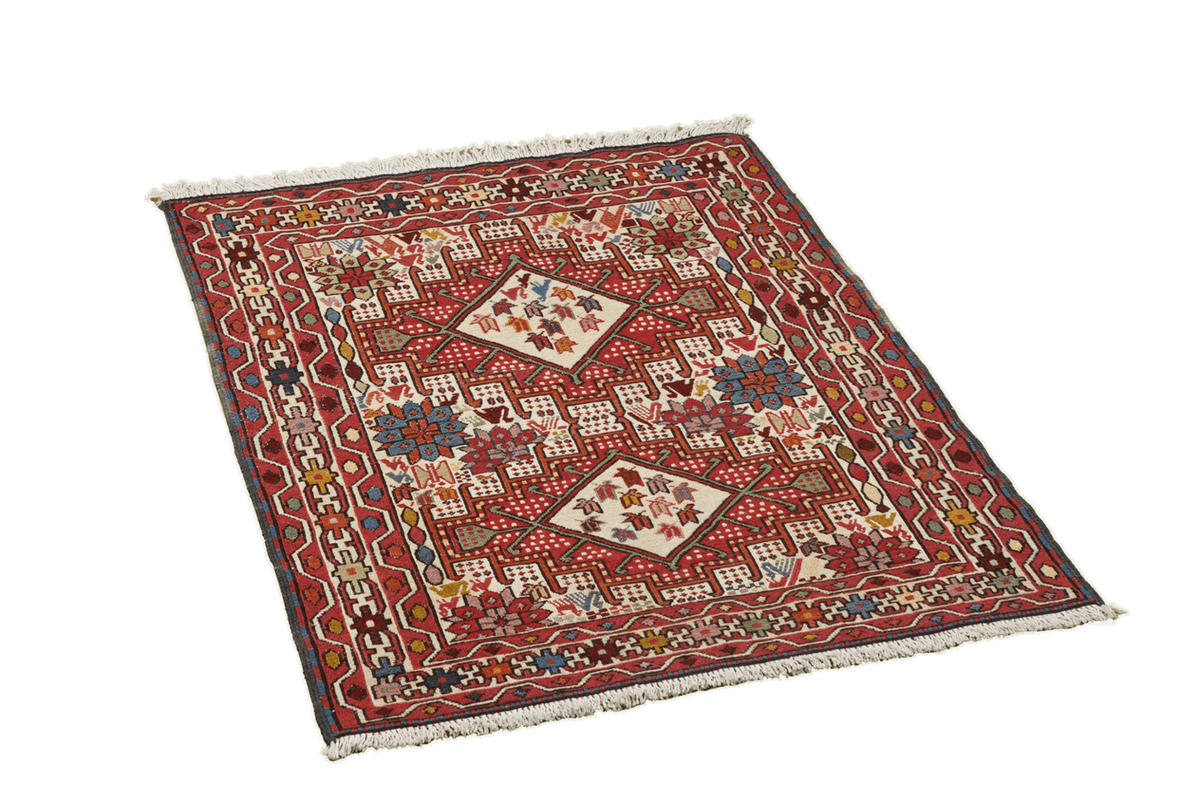 HANDWEBTEPPICH Sumak Shahsavan Beige 93/81 cm Schurwolle - Beige, Textil (81/93cm) - Looma