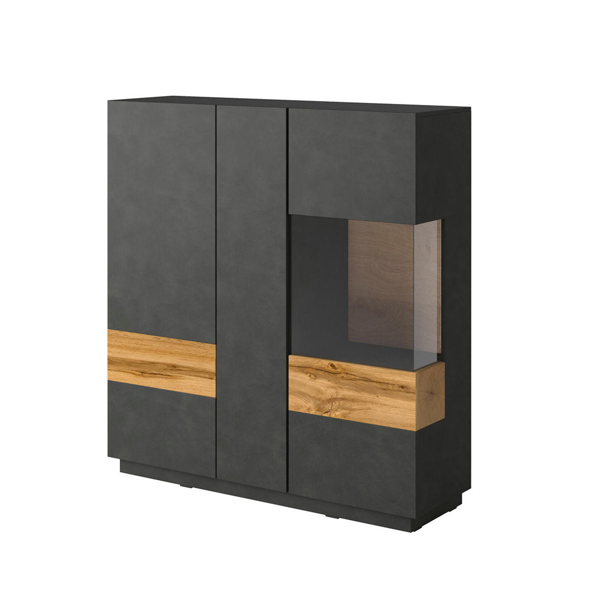 VITRÍNA Andrea Antracitově šedá a dřevo - šedá, kompozitní dřevo (130/139/40cm) - Petits-meubles