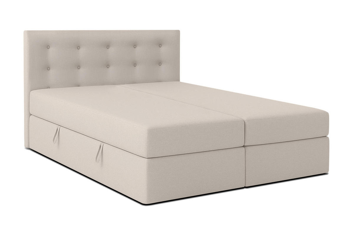 BOXBETT BAUNEI 180x200 cm mit Bettkasten und Matratze - Beige - Beige/Schwarz, Holz/Holzwerkstoff (180/200cm) - AX Living